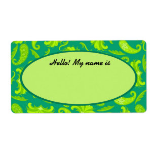 Linggroen en Blauwgroen label voor Paisley Name Ta