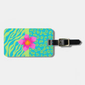 Linggroen en Turquoise Zebra & Cheetah Roze ventil Bagagelabel (Voorkant horizontaal)