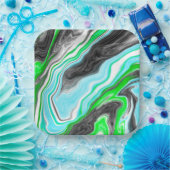 Linggroene en blauwe marmer zoals Swirls Papieren Bordje (Feest)