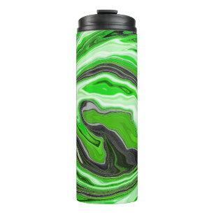 Linggroene en zwarte marmer Swirls Fluid Art Thermosbeker