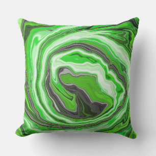 Linggroene en zwarte marmer zoals Swirls Fluid Art Buitenkussen
