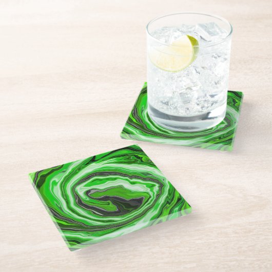Linggroene en zwarte marmer zoals Swirls Fluid Art Glazen Onderzetter (Schuin)