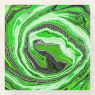 Linggroene en zwarte marmer zoals Swirls Fluid Art Glazen Onderzetter