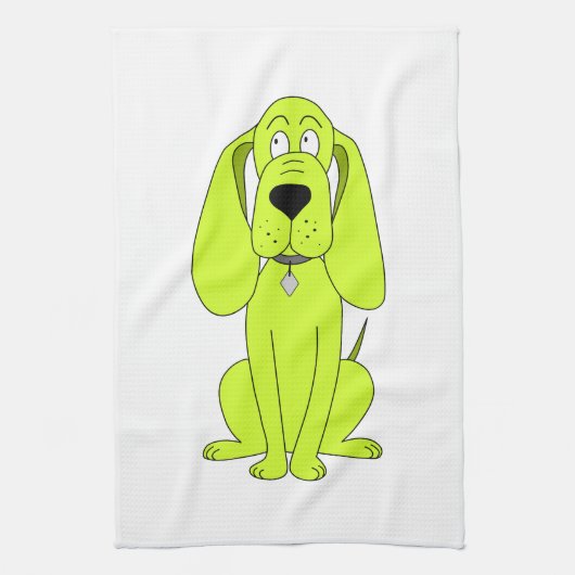 Linggroene hond. Cute Hound Cartoon. Theedoek (Verticaal)
