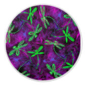 Linggroene libellen op Hot Pink en Paars Keramische Knop (Voorkant)
