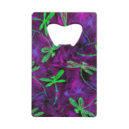 Linggroene libellen op Hot Pink en Paars Kredietkaart Flessenopener