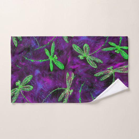 Linggroene libellen op Paars en roze Bad Handdoek (Handdoek)