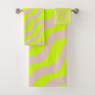 Linggroene neon en beige Abstracte strepen Bad Handdoek