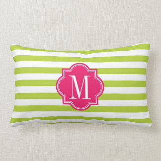 Linggroene strips met warmroze monogram kussen