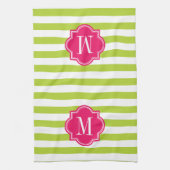 Linggroene strips met warmroze monogram theedoek (Verticaal)