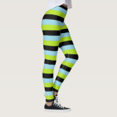 Linggroene, zwarte en pasteelblauwe strepen leggings (Rechts)