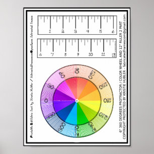 Liniaal en gradenboog kleurwiel van 30 cm met stof poster