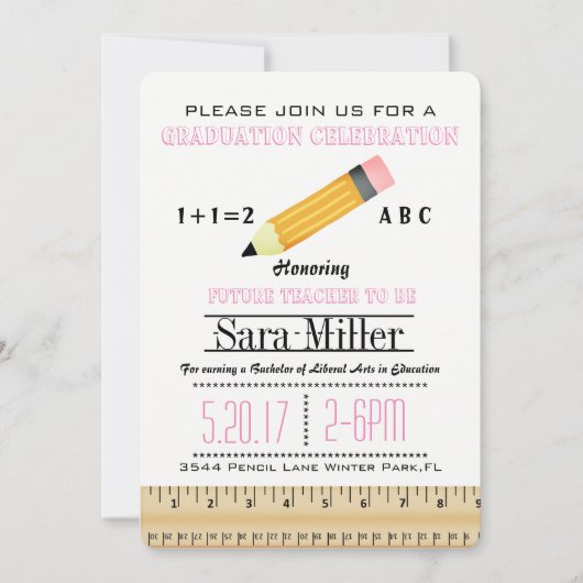 Liniaal & Potlood Leraar Afstudeeruitnodiging Kaart (Voorkant)