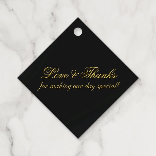 Linked Hearts Kalligrafie - Zwart/Goud Bedankjes Labels (Achterkant)