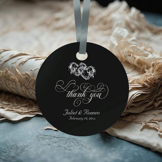 Linked Hearts Kalligrafie - Zwart/Zilver Bedankjes Labels