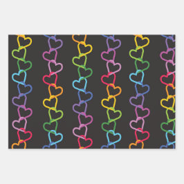 Linked Love harten op een donkere achtergrond Inpakpapier Vel