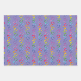 Linked Love harten op een paarse achtergrond Inpakpapier Vel