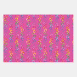 Linked Love harten op een roze achtergrond Inpakpapier Vel