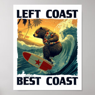Linker kust, beste kust toespraak met koele surfen poster