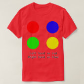 Linkerhand op rood Rechtse hand op blauw schroefon T-shirt (Design voorkant)
