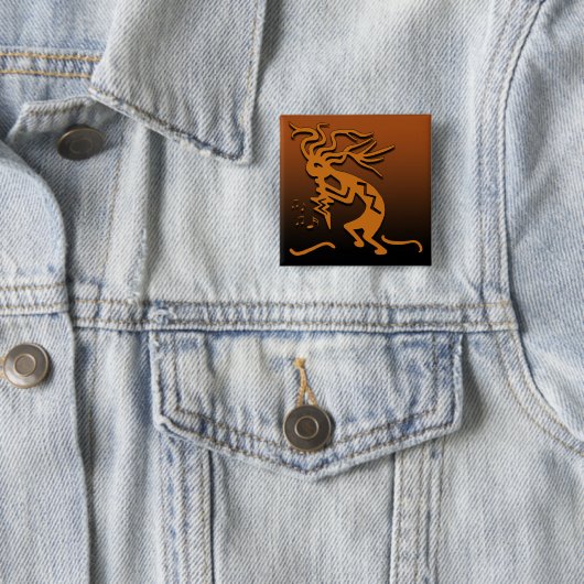 Linkerzijde Kokopelli Musician en MerryMaker Vierkante Button 5,1 Cm (In situ)