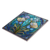 Links Bloemen Iris Art Nouveau Blauw Groen Retro Tegeltje (Zijkant)