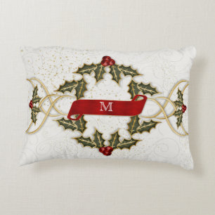 Links van Holly en bessen met Monogram Decoratief Kussen