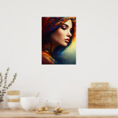 Linkse allure: de charmante pose van een dame vast poster (Keuken)