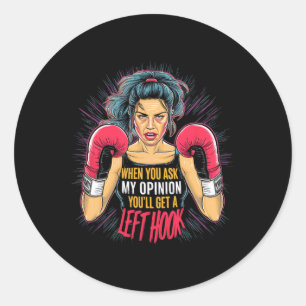 Linkse haak opinie boksen vrouw plezier vechtsport ronde sticker