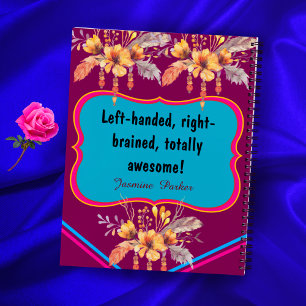 Linkshandige Bloemen Aangepaste Naam Paarse School Notitieboek