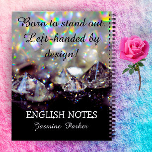 Linkshandige Diamond Custom Name Black School Gear Notitieboek
