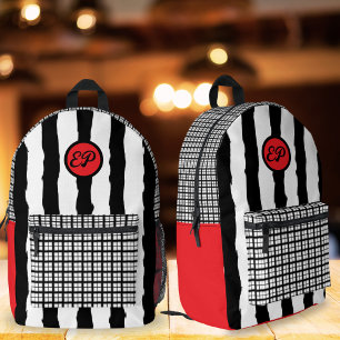 Linkshandige Gingham Stripe Monogram School Bedrukte Rugzak