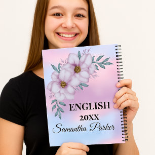 Linkshandige Lila Bloemen Engels Naam Jaar Meisjes Notitieboek