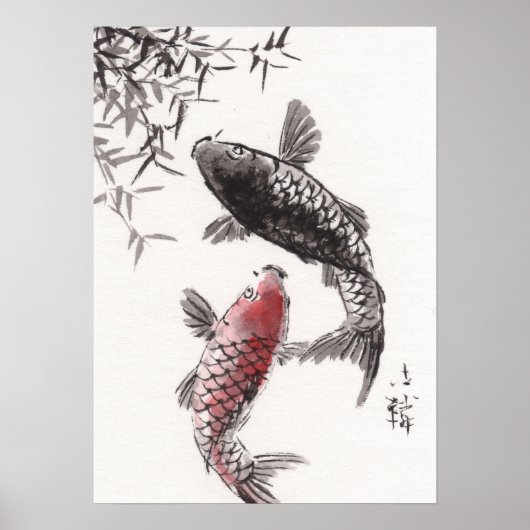 LinLi Chinese Waterverf Art Print - KOI Fish #2 (Voorkant)