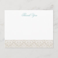 Linnen Beige Elegant Damask Bedankt Opmerking Kaar