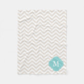 Linnen Beige en Mint Zigzag Patroon Monogram Fleece Deken (Voorkant)