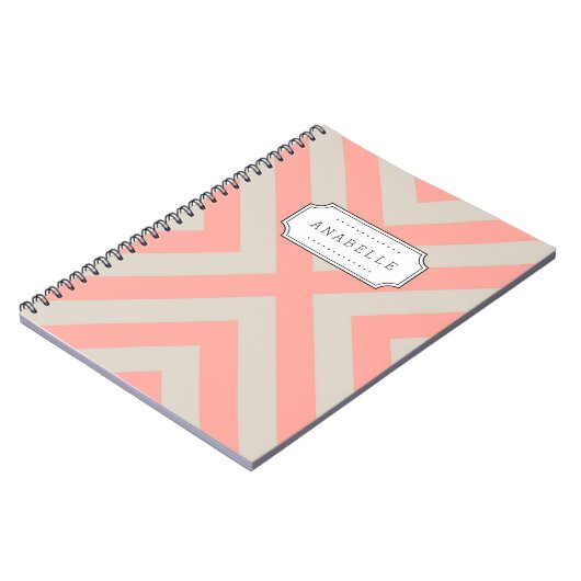 Linnen Beige en Roze Mod X Chevron Monogram Notitieboek (Linkerzijde)