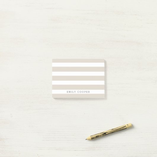 Linnen beige en witte klassieke strepen monogram post-it® notes (Op bureau)