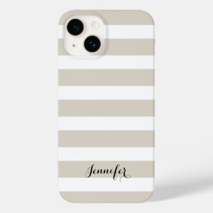 Linnen Beige en Zwart Classic Stripes Monogram Case-Mate iPhone 14 Hoesje