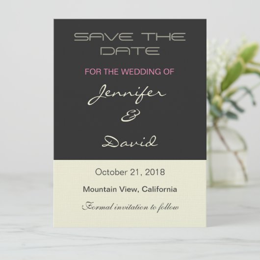 Linnen Beige Grijs Moderne bruiloft uitnodiging (Staand voorkant)