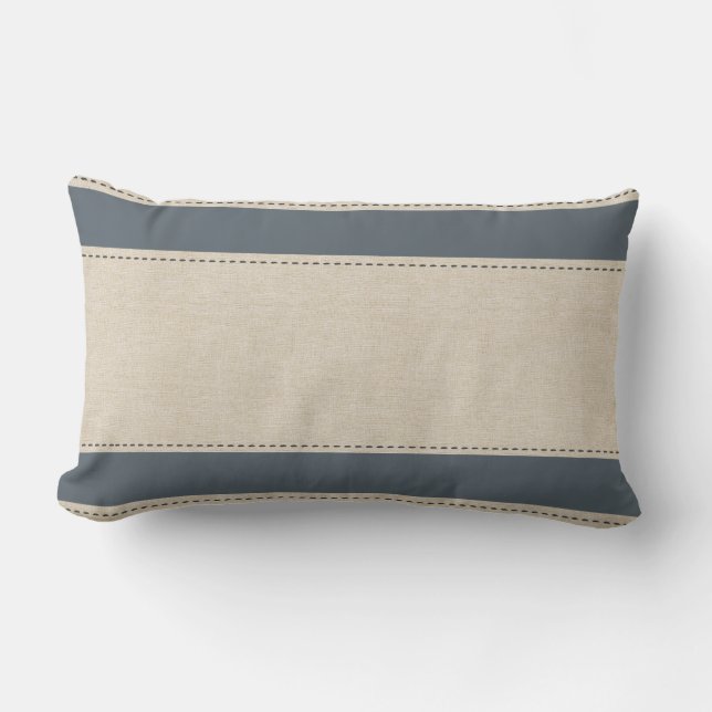 Linnen Blue Stripes Stitch Effect Kussen (Voorkant)