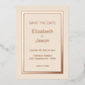 Linnen eenvoudige trouwkaart bespaar de datum roze folie uitnodiging (Voorkant)