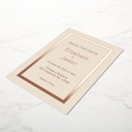 Linnen eenvoudige trouwkaart bespaar de datum roze folie uitnodiging (Gedraaid)