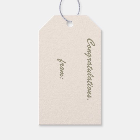 Linnen-gekleurde Proficiat Gift Label (script) Cadeaulabel (Voorkant)