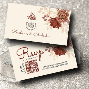 Linnen gouden glitter QR RSVP islamitische bruilof Informatiekaartje
