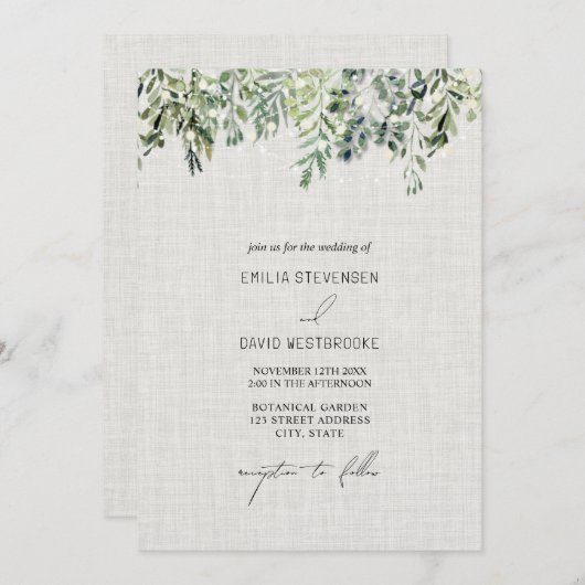Linnen groen bruiloft uitnodiging (Voorkant / Achterkant)
