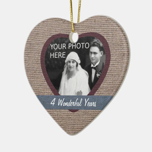 "Linnen" Look 4e bruiloft Jubileum Ornament (Links)