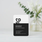 Linnen Modern Monogram Zwart Wit Professioneel Visitekaartje (Staand voorkant)