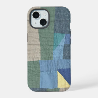 Linnen moderne patchwork quilt telefoonhoesje iPhone 15 hoesje