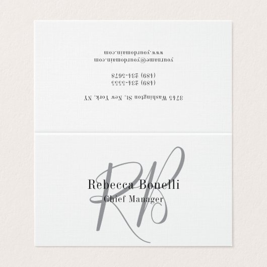 Linnen Monogram Manager Tent Fold Plain Visitekaartjes (Buitenkant ongevouwen)